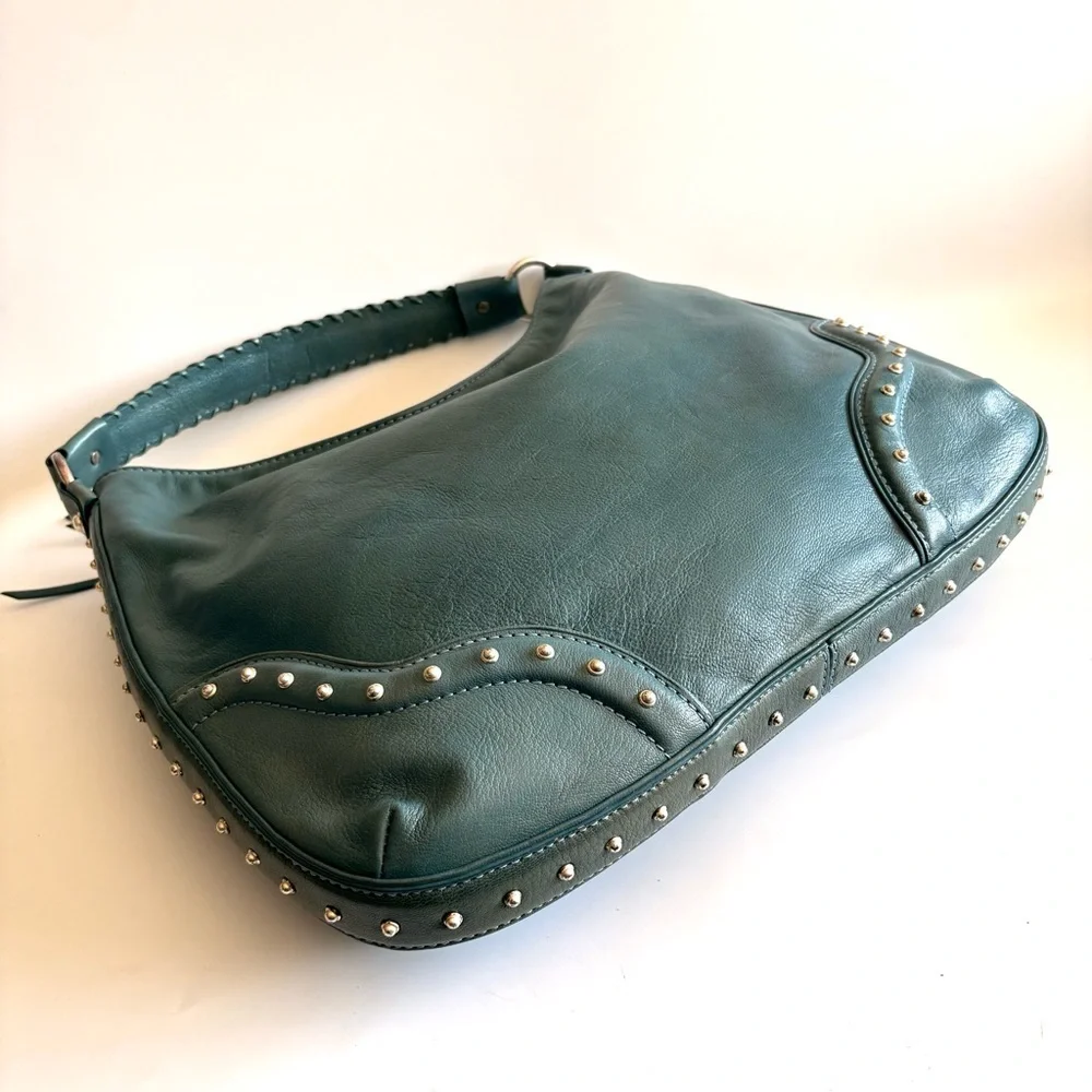 Michael Kors Teal Leather Studded Shoulder Bag